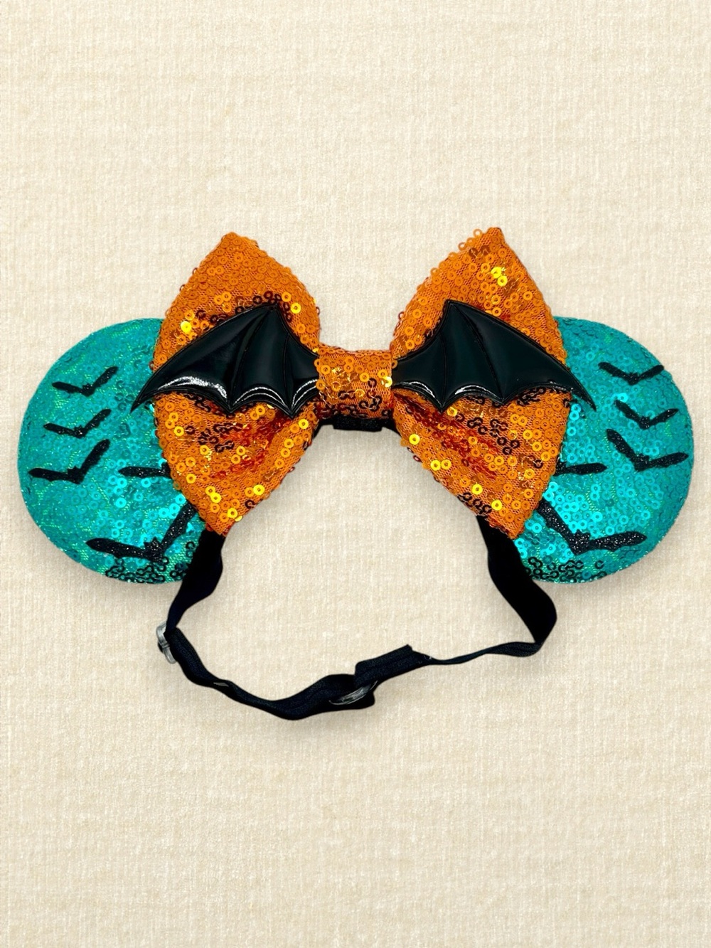Elastic Spooky Teal Bat Minnie Ears | Disney-Inspired Halloween Mouse Ears
